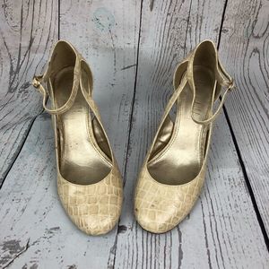 Faux Crocodile Cream Mary Jane Heels